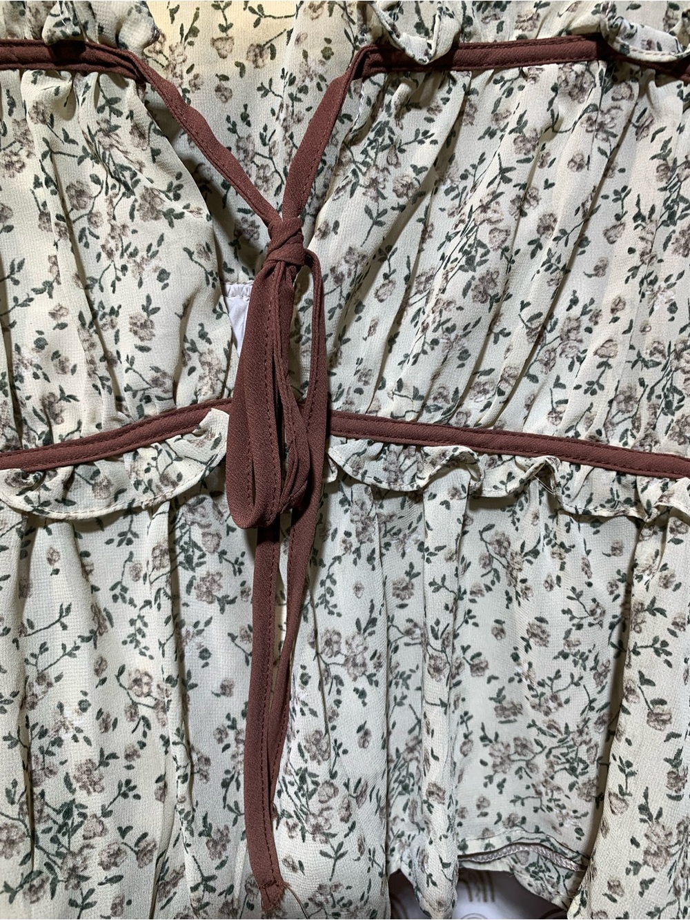 Boho Floral Peasant Top with Tie - Cream - Picture 4 of 7
